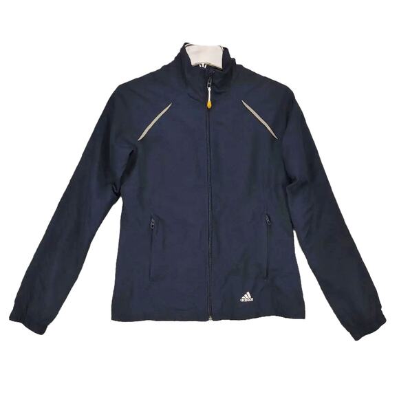 ADIDAS Women's S Full Zip Navy Lightweight Outdoor Track Running Jacket Striped - Picture 1 of 6